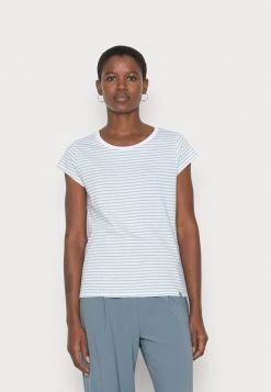 Mads Nørgaard - Damen FAVORITE STRIPE TEASY TEE - T-Shirt Print - White/della Robia Blue