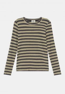 Mads Nørgaard STRIPE TALIKA UNISEX - Langarmshirt - Black/pale Banana/white